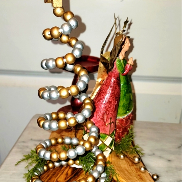 Christmas Centerpiece Candle Holder Angels Tree Wood Live Edge - Picture 8 of 9